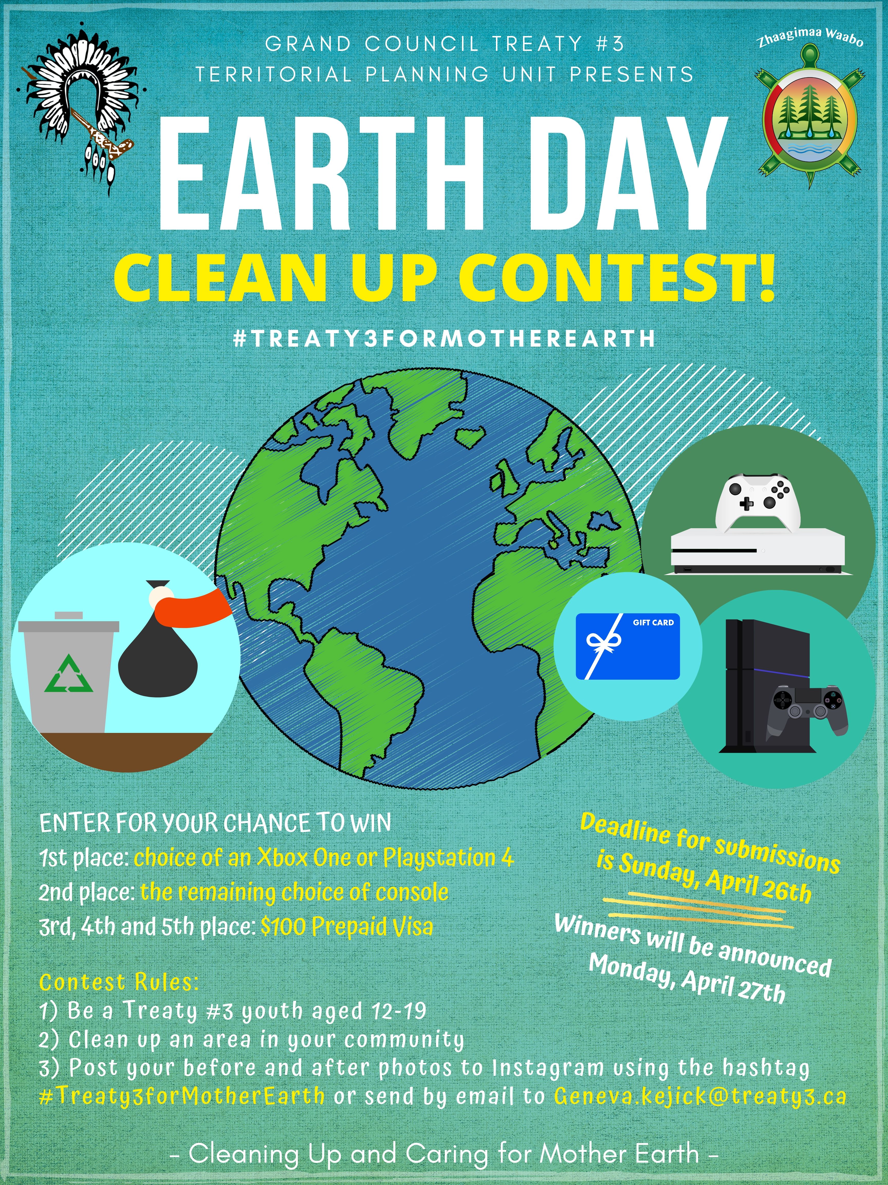 Earth Day Clean Up Contest for Treaty #3 Youth (ages 12-19)