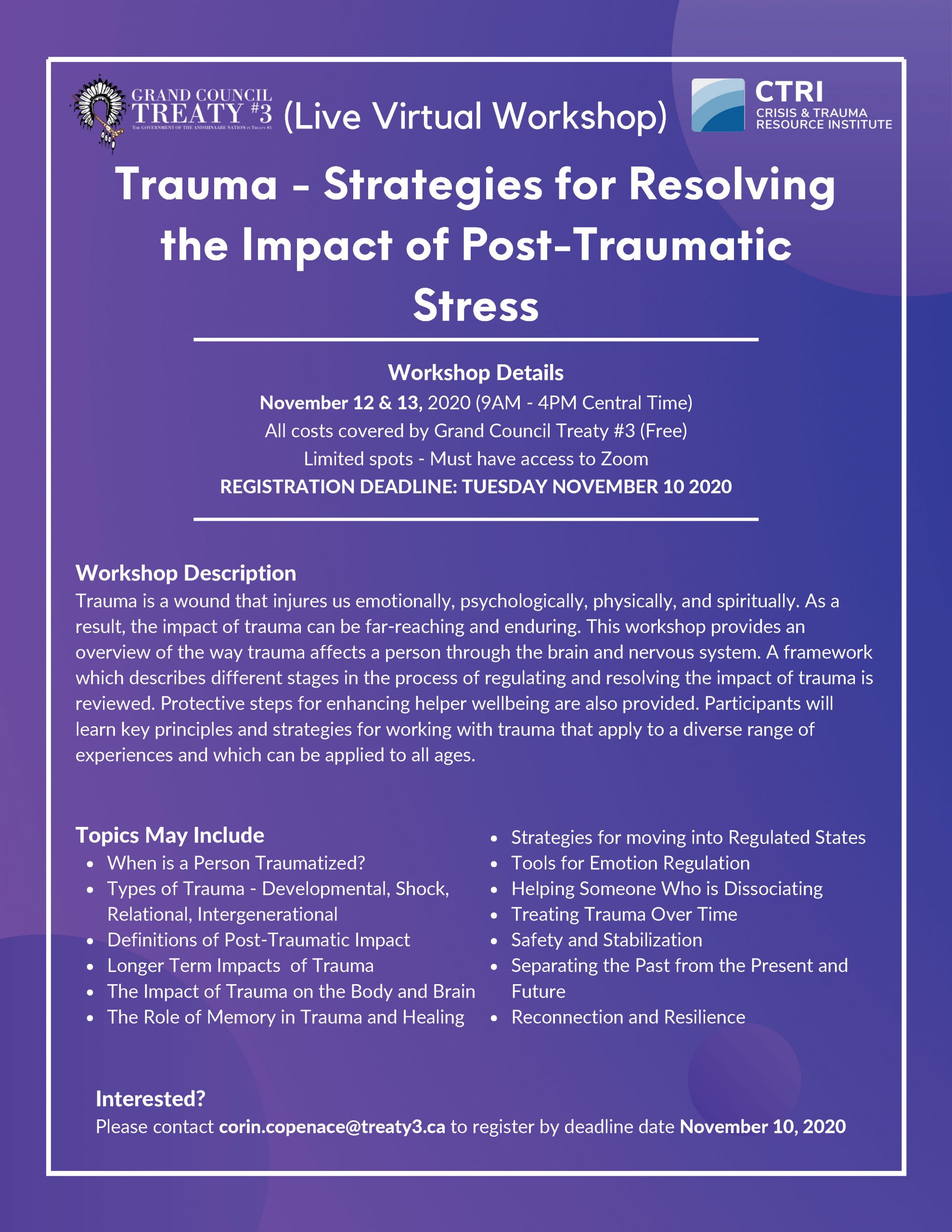 Trauma - Strategies for Resolving the Impact of Post-Traumatic Stress (Registration Closed)