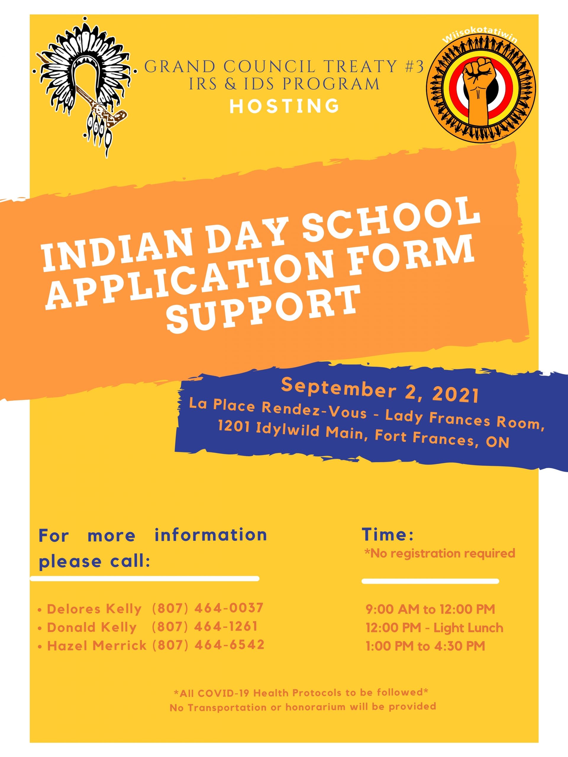 Indian Day School Application Form Support