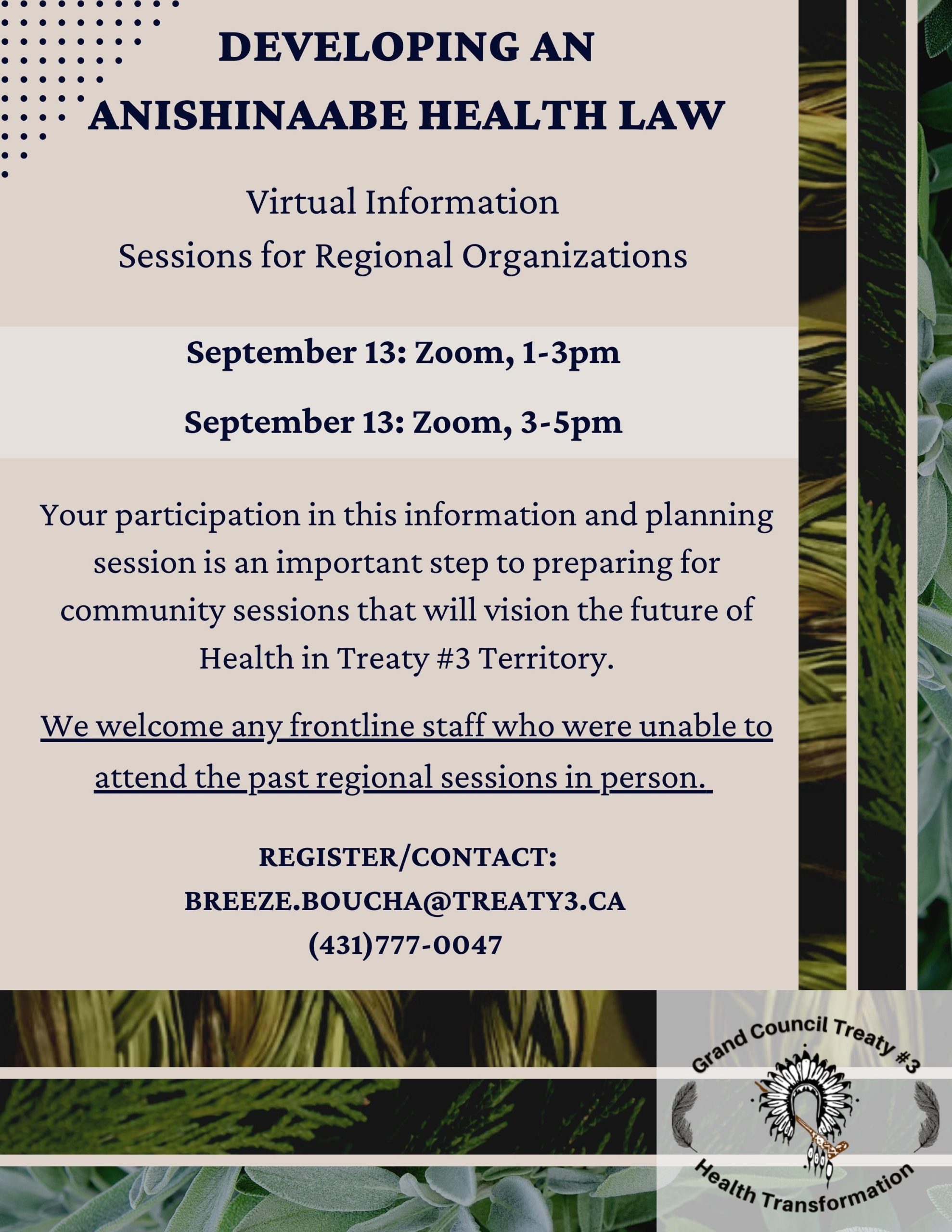 Developing an Anishinaabe Health Law Virtual Information Sessions